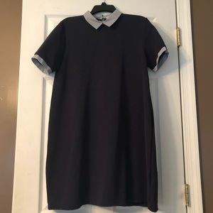 Adorable Navy Dress with Faux Collar and Sleeves